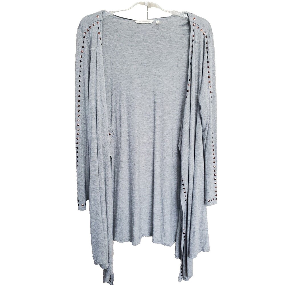 Soft Surroundings Studded Viscose Gray Open Front Waterfall Cardigan Size XL